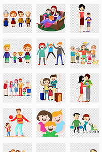 AI\/独立png\/快乐家庭卡通人物爸爸妈妈爷爷奶奶