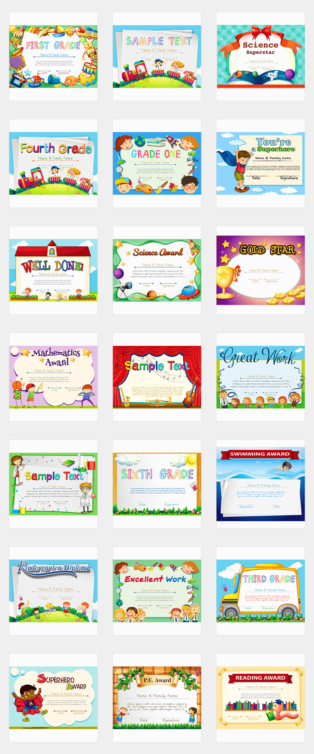 AI\/独立jpg\/卡通儿童展板小包手抄报奖状