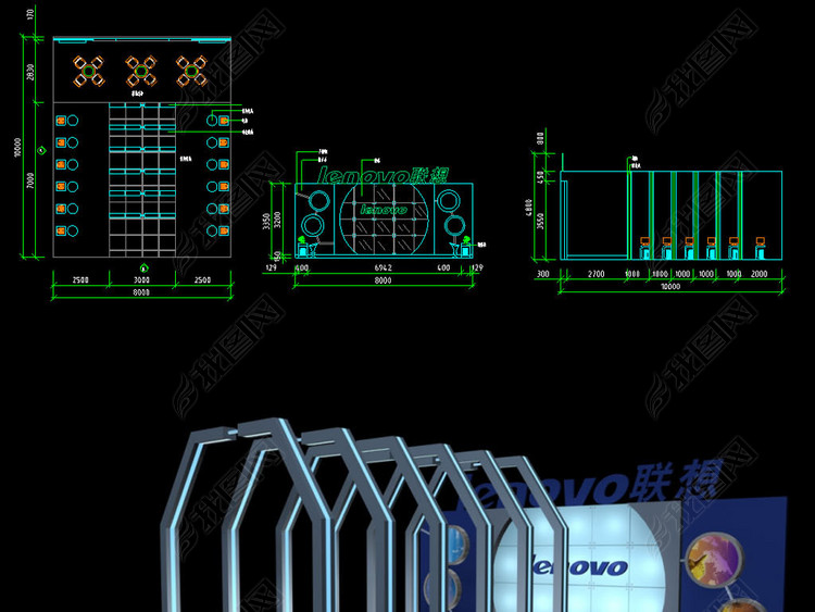 联想电脑展厅CAD平面图+3D模型