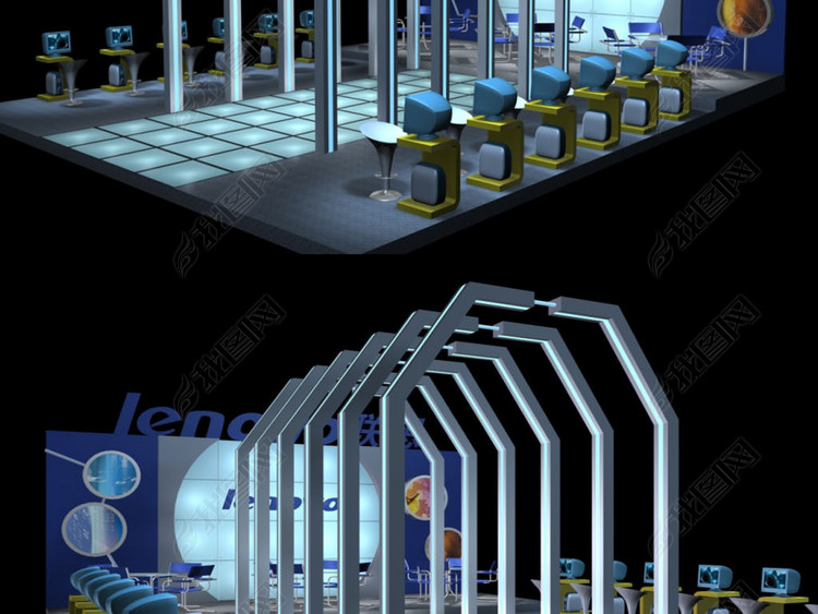 联想电脑展厅CAD平面图+3D模型