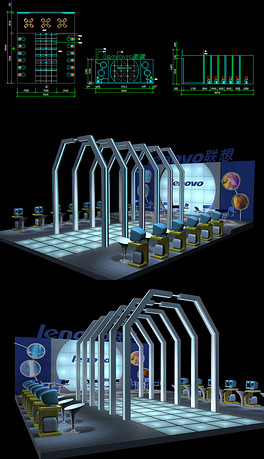 联想电脑展厅3D模型带CAD图纸素材