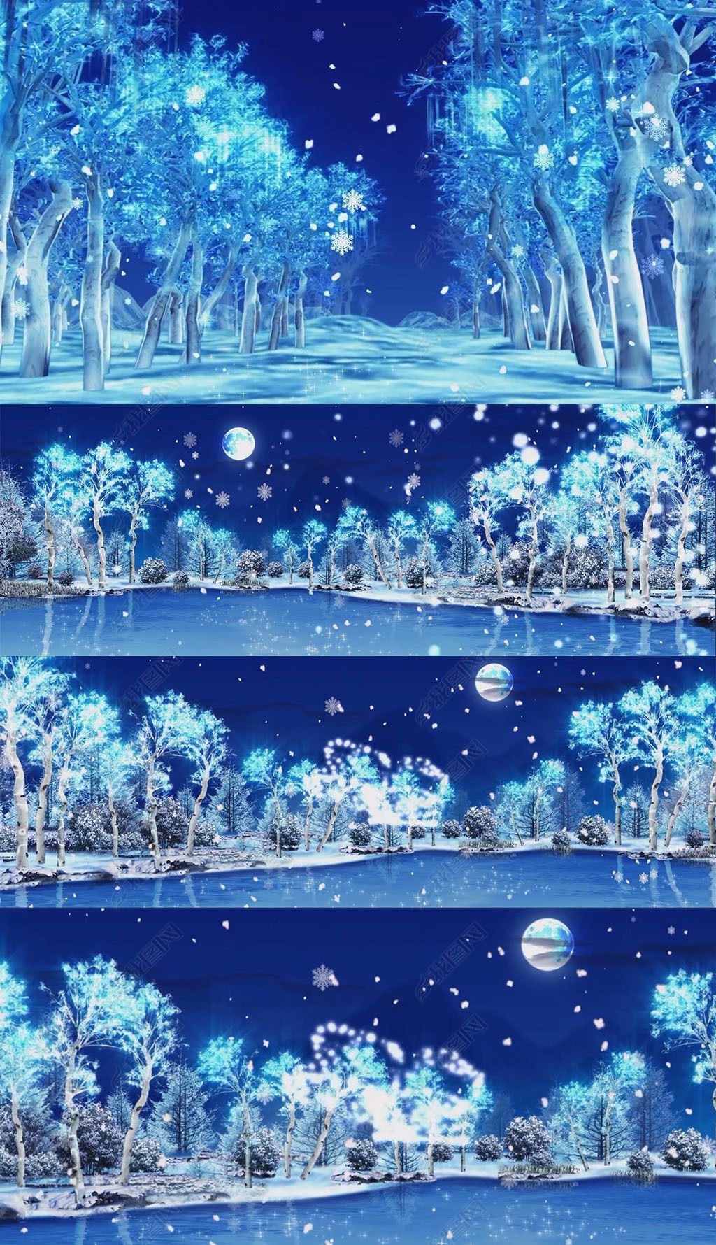 唯美梦幻雪花松树水晶蝴蝶led背景视频