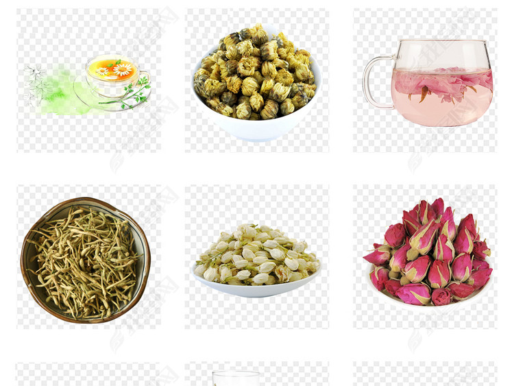 菊花茶玫瑰花茶黑枸杞花茶养生花茶PNG素材
