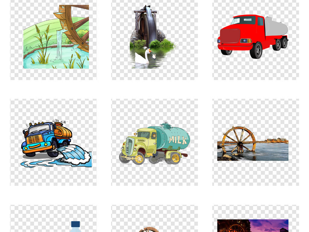 老式水车洒水车灌溉工具PNG免扣素材