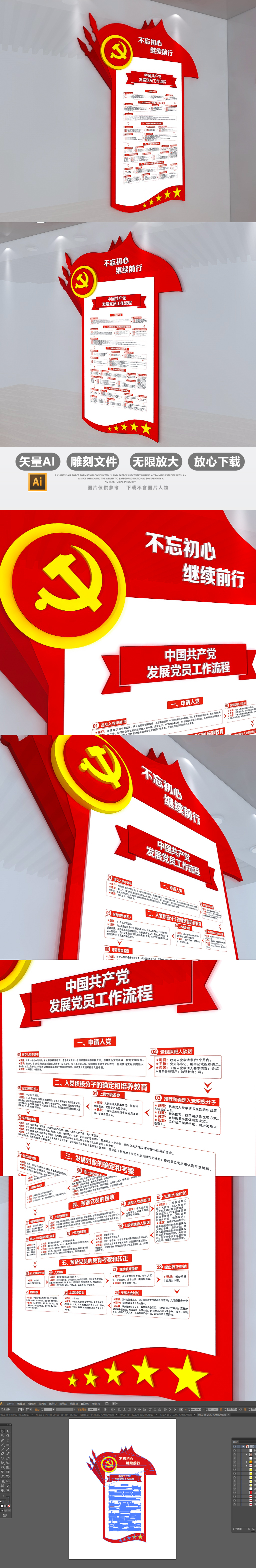 十九大中国共产党发展党员流程文化墙3D