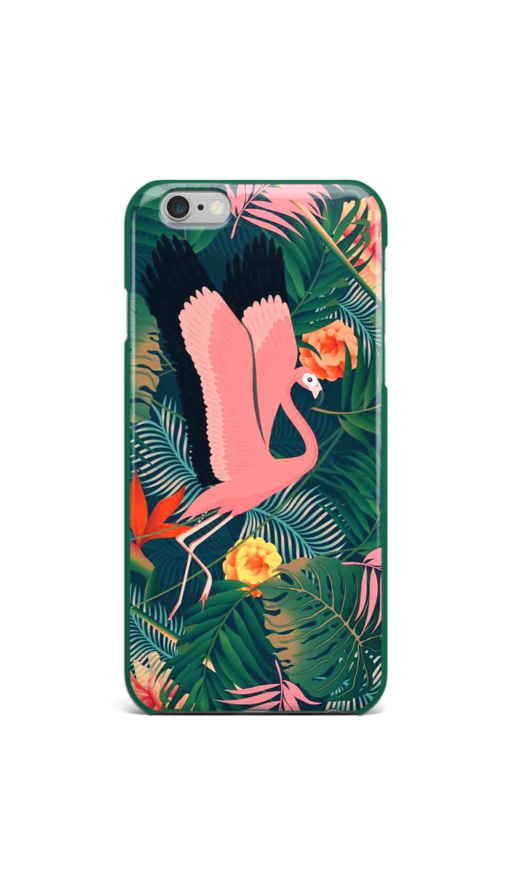 绿色热带雨林粉红色火烈鸟绿叶手机壳图案