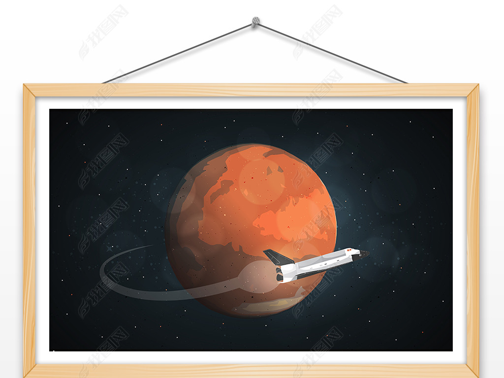 原创手绘宇宙飞船环绕火星插画设计ai矢量图版权可商用