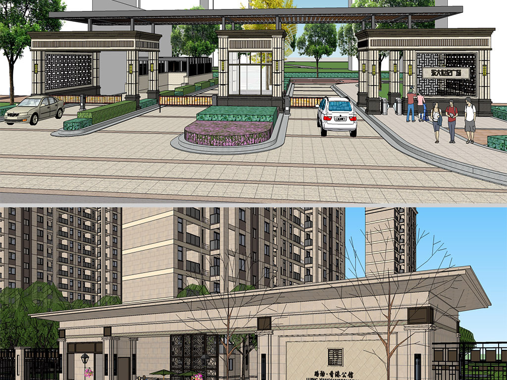 新古典住宅小区入口大门景观设计方案su模型