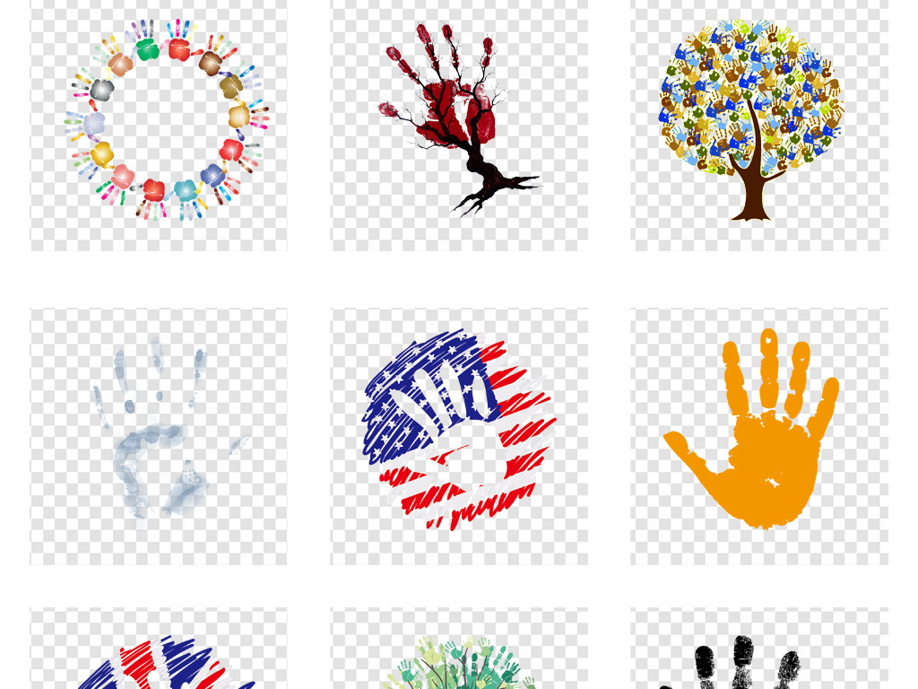 水彩涂鸦手掌印手势PNG免扣素材