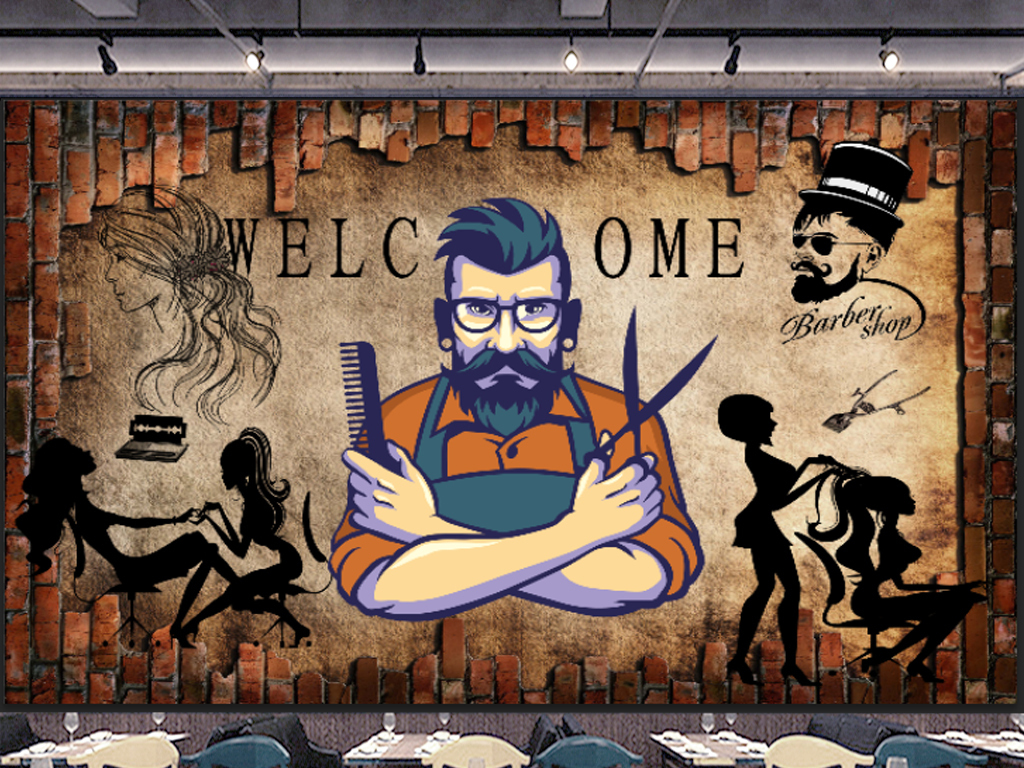 砖墙发廊美发店美容院背景墙壁纸