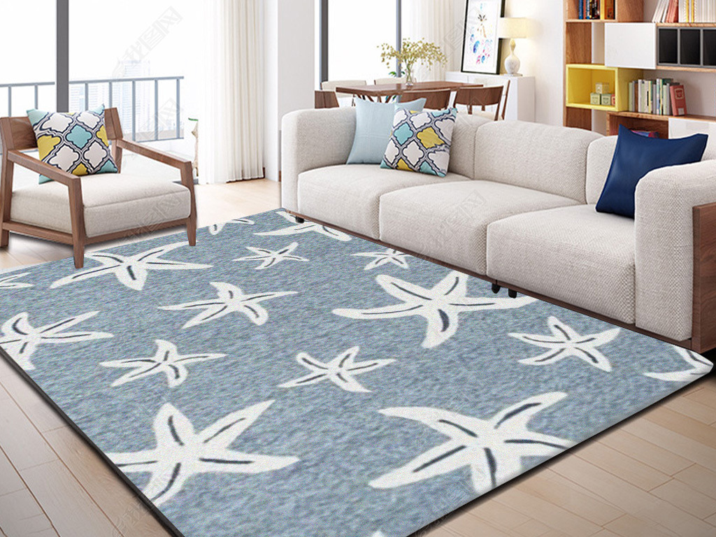 小清新海星蓝色地毯图案客厅儿童房地垫