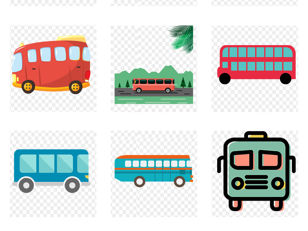 卡通小车汽车公交车大巴车海报背景素材PNG