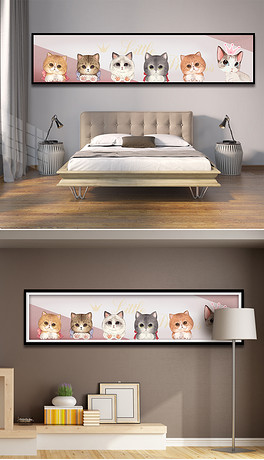 可爱卡通猫咪萌宠大眼萌床头装饰画