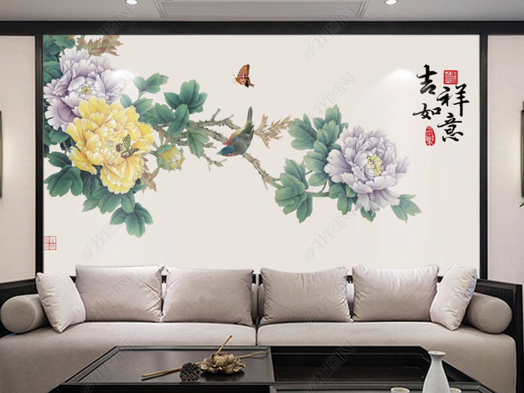 沙发背景墙装饰画山水复古水墨画 jpg