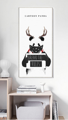 北欧简约个性创意黑白熊猫无框装饰画