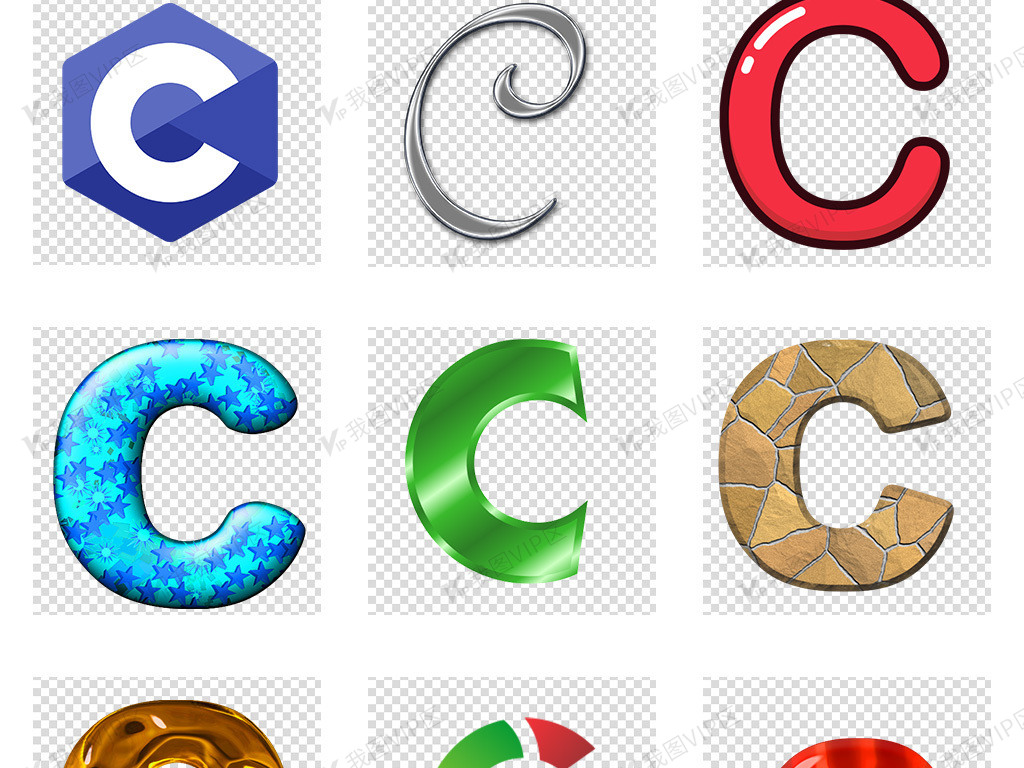 创意字母艺术字字母c设计透明免扣