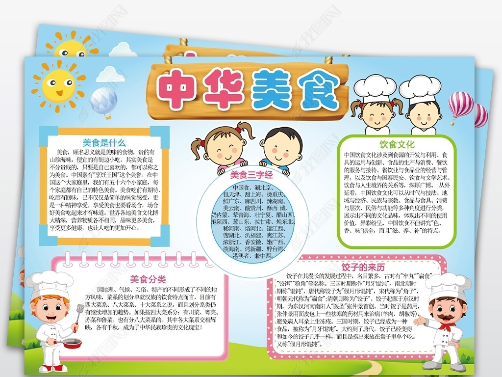 原创中华美食手抄报美食文化小报电子手抄报模板版权可商用