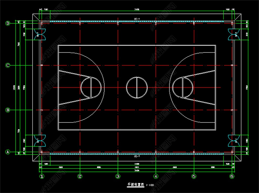篮球场钢框架结构CAD设计图