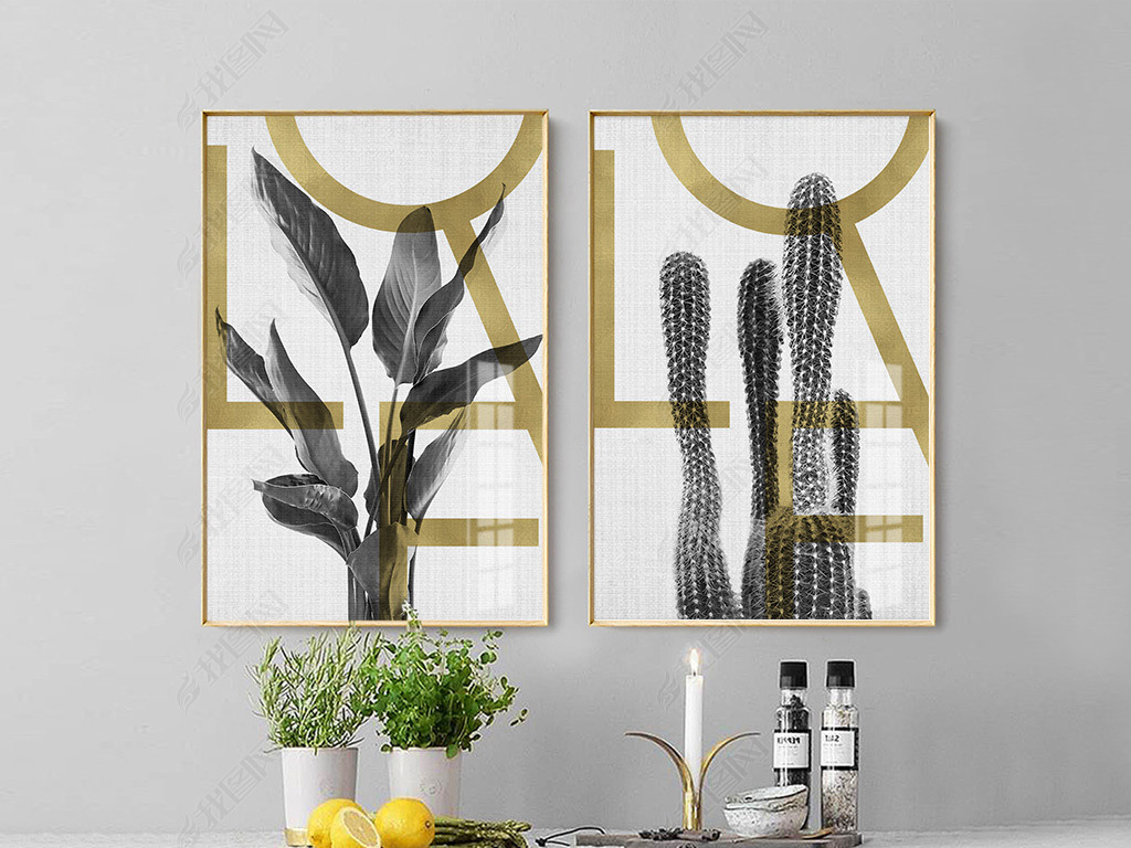 复古植物仙人掌英文字母现代北欧风格装饰画