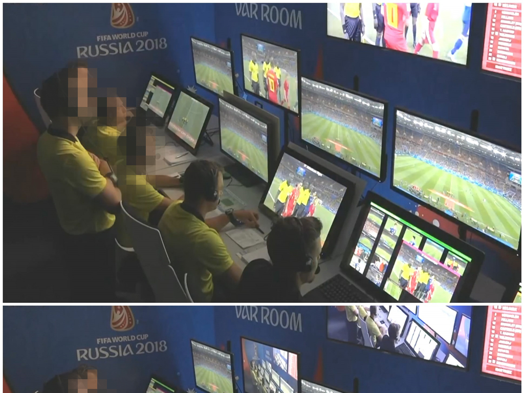 足球比赛视频裁判组认真看比赛高清视频素材