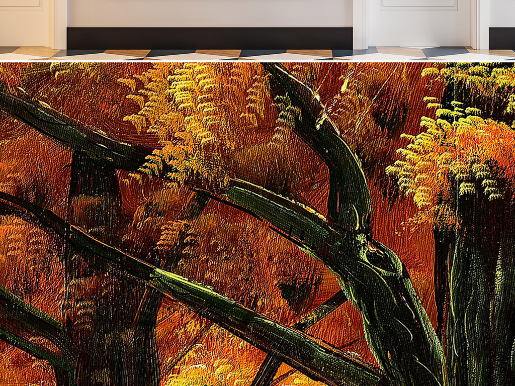 唯美秋天落叶黄金满地风景油画装饰画