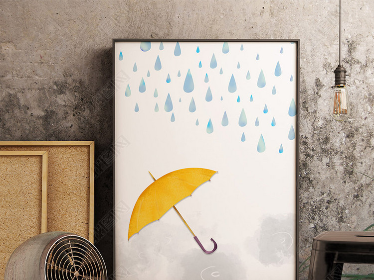 雨天雨伞北欧简约风手绘装饰画