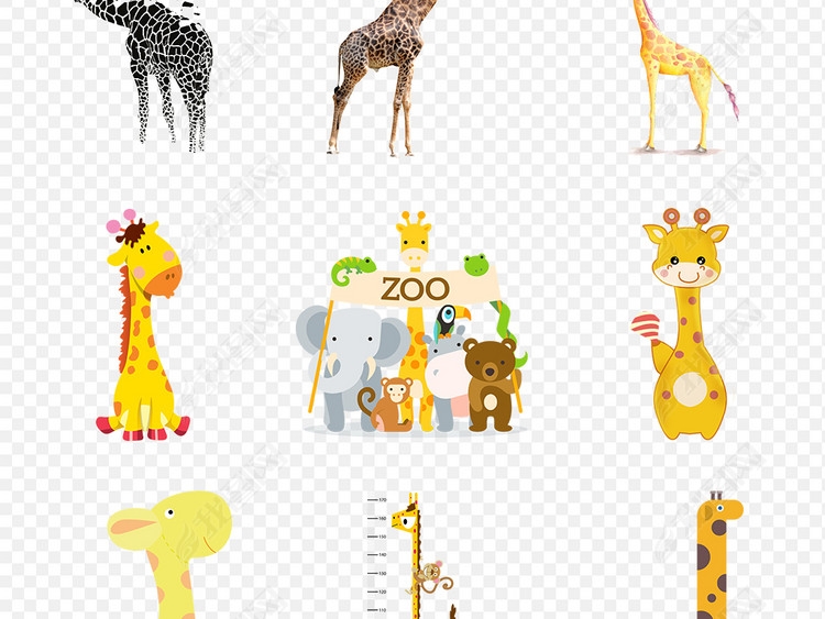 卡通儿童长颈鹿测量身高尺贴纸海报素材背景图