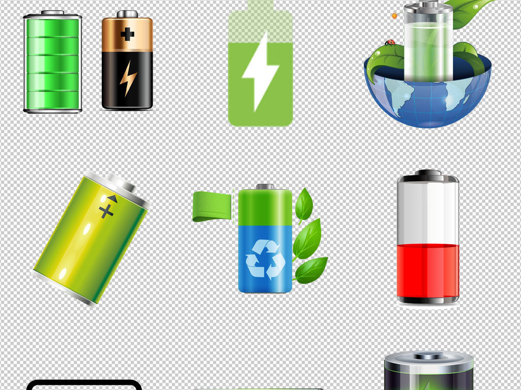 卡通电池节能环保电量充电PNG免扣素材