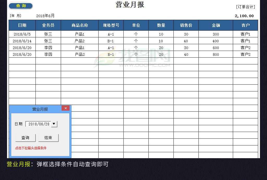 销售业绩表格模板月度报表查询vba