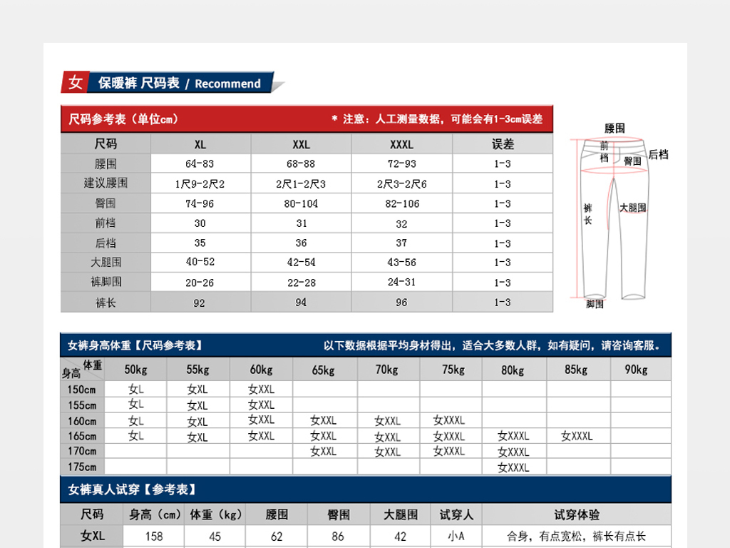 雪中飞保暖内衣尺码表_内衣尺码表