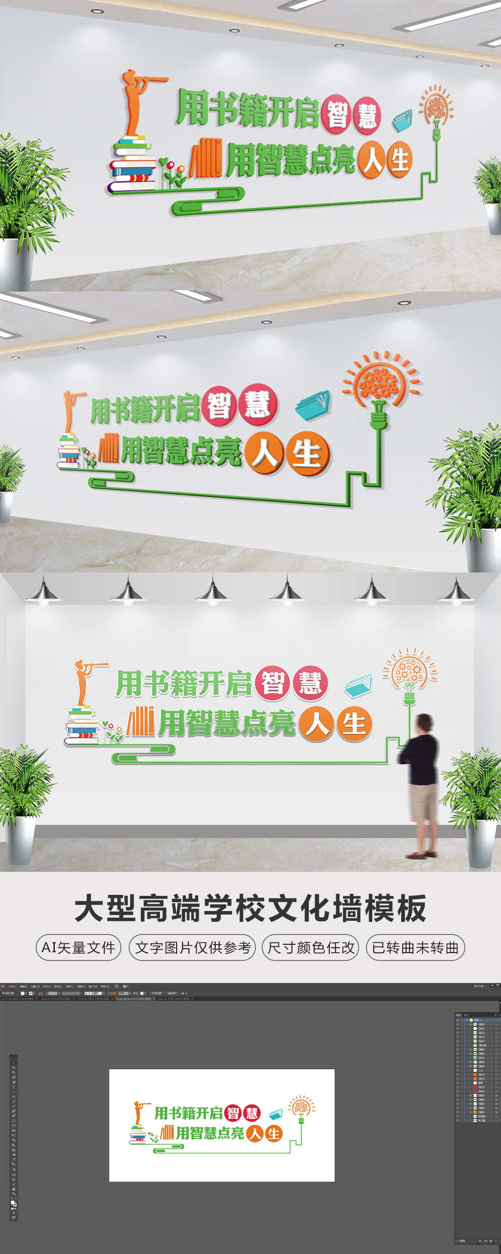 原创校园图书室阅览室书店励志文化墙-版权可商用