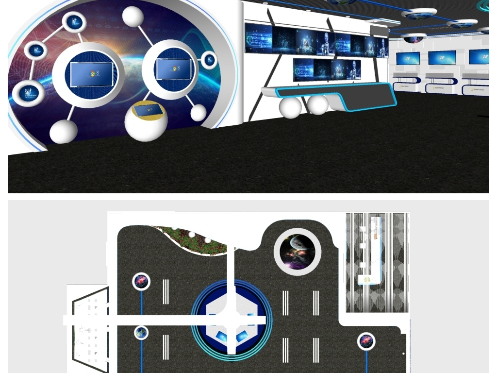 现代数字科技展厅SU创意企业科技展馆模型