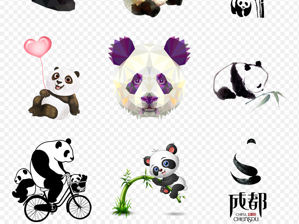 可爱手绘卡通熊猫海报素材背景图片png