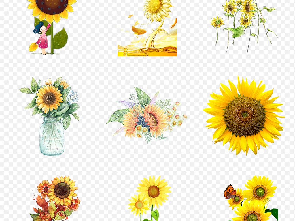 卡通手绘向日葵太阳花海报素材背景图片png