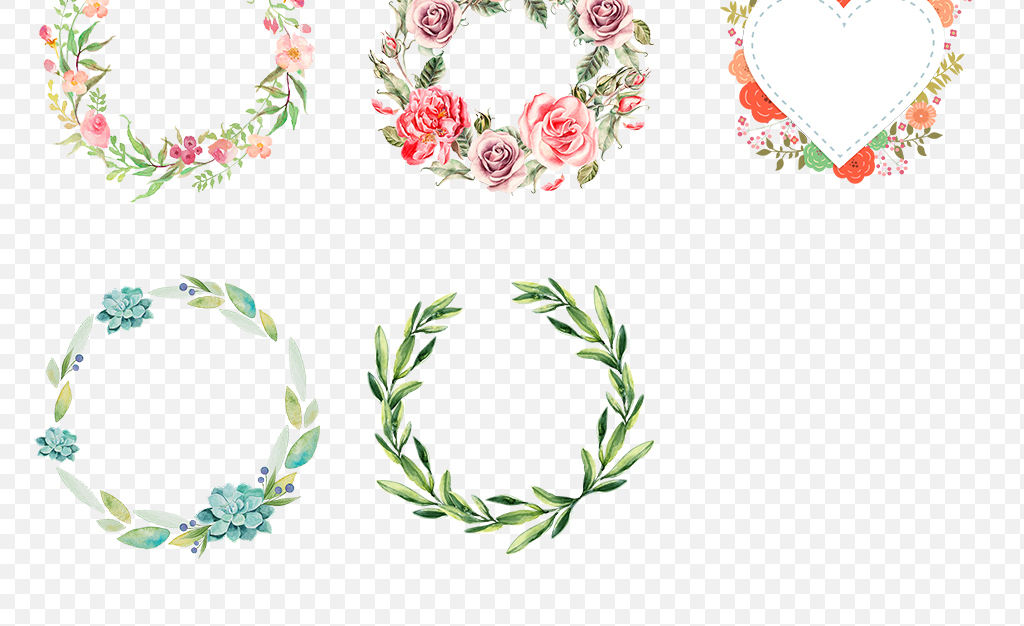 彩色手绘小清新圆形花环边框海报素材背景图片PNG