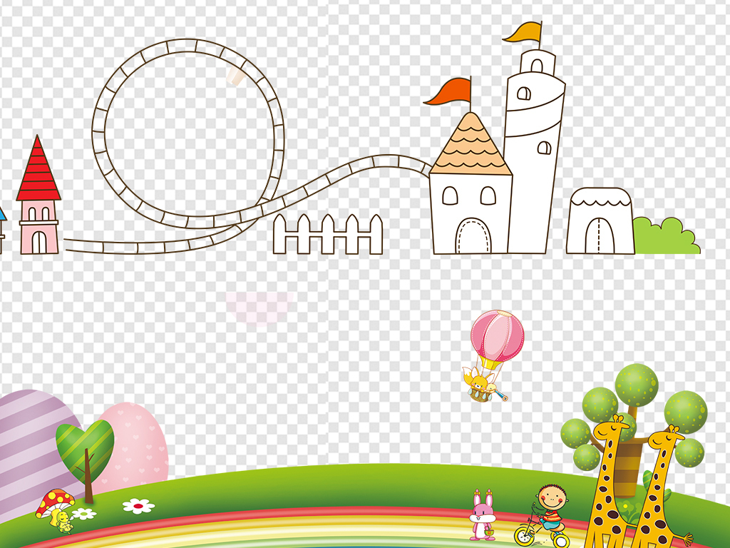 卡通可爱儿童小学生学习彩虹城堡边框素材
