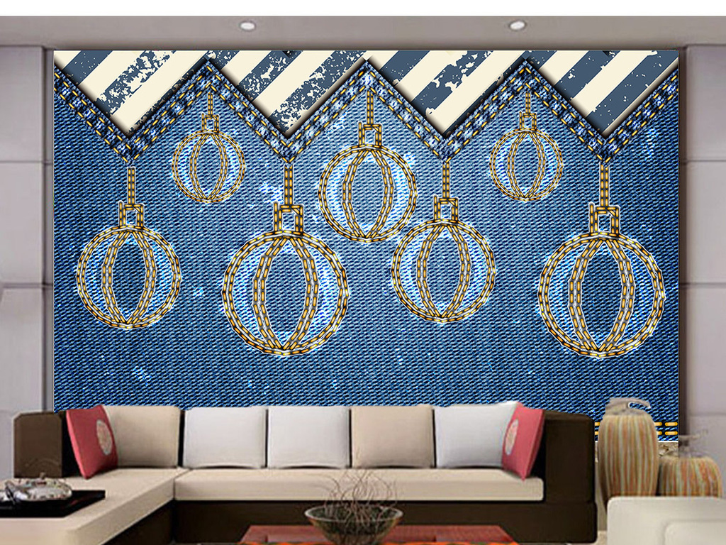 北欧时尚牛仔布抽象挂饰房间客厅背景墙