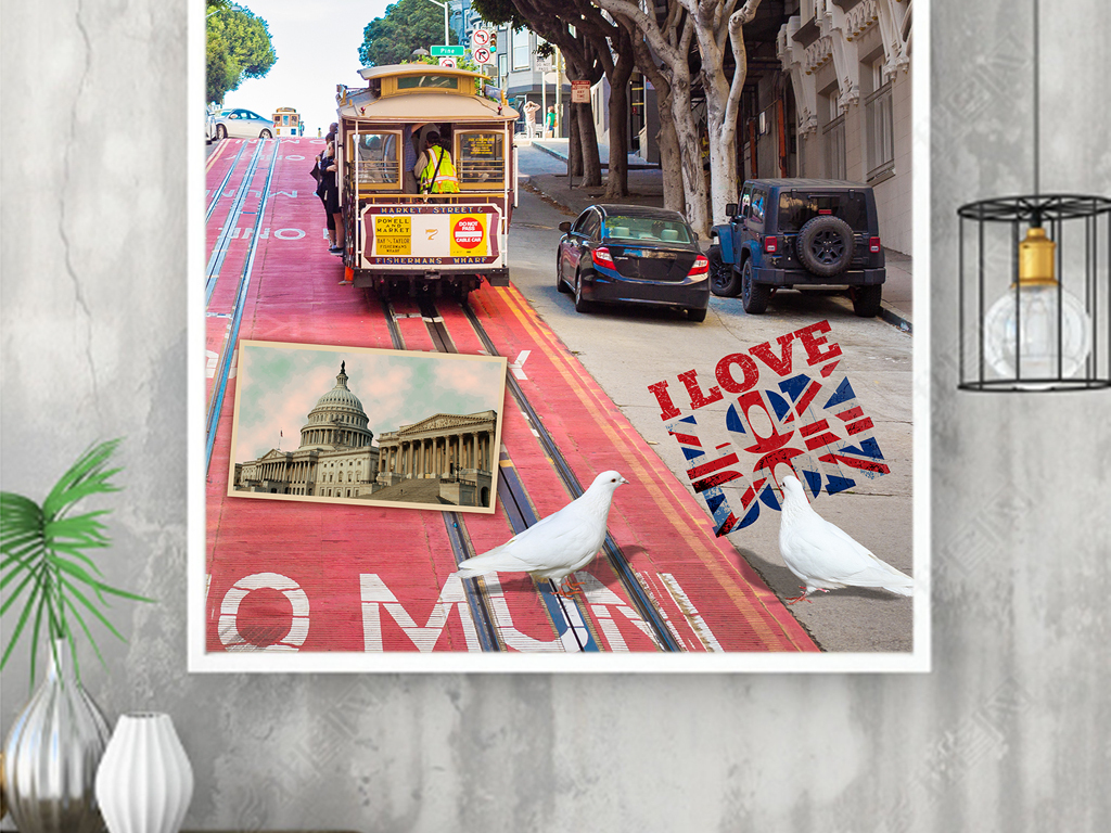 复古欧洲街道火车英伦风玄关背景墙