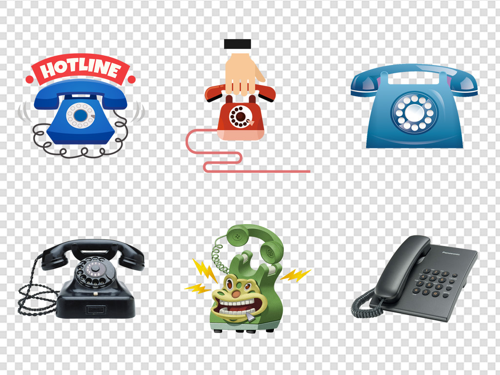 卡通电话座机免费咨询客服热线图标免扣PNG