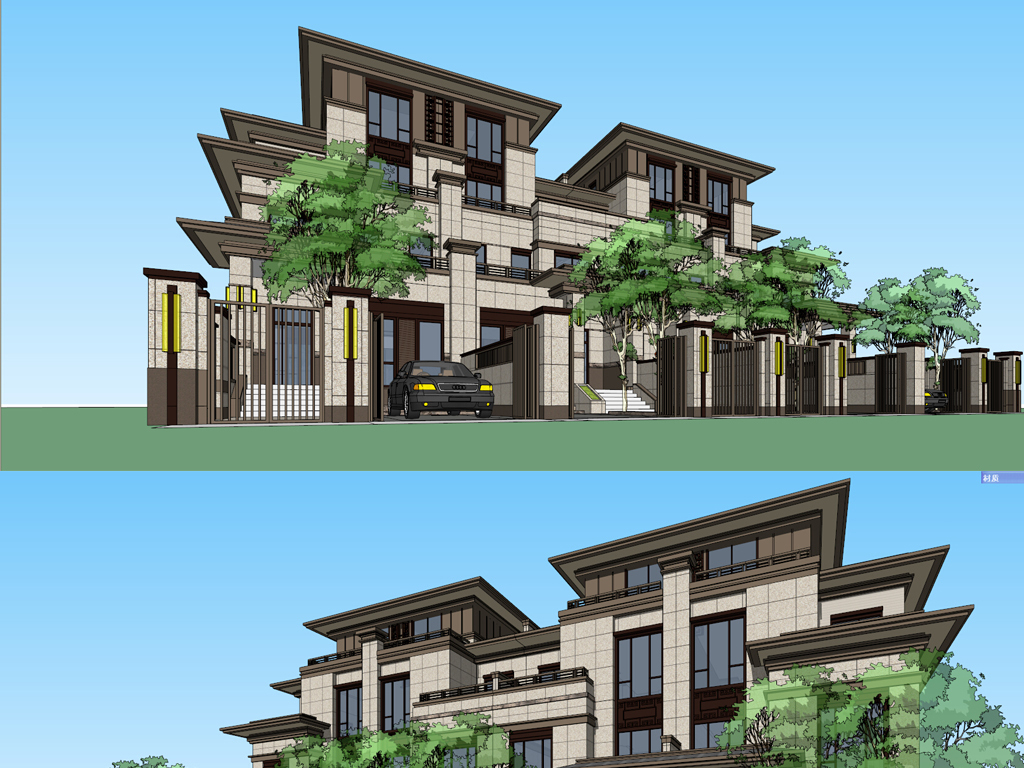 新亚洲-建业城联排别墅建筑景观su模型