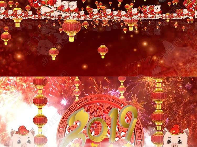 2019春节新年卡通猪喜迎新元旦ae模板