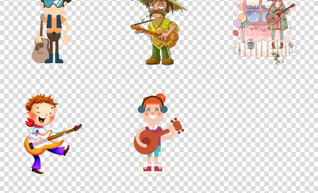 卡通儿童弹吉他培训班招生海报png素材