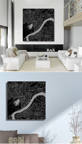 杭州现代客厅创意世界城市线描地图挂画
