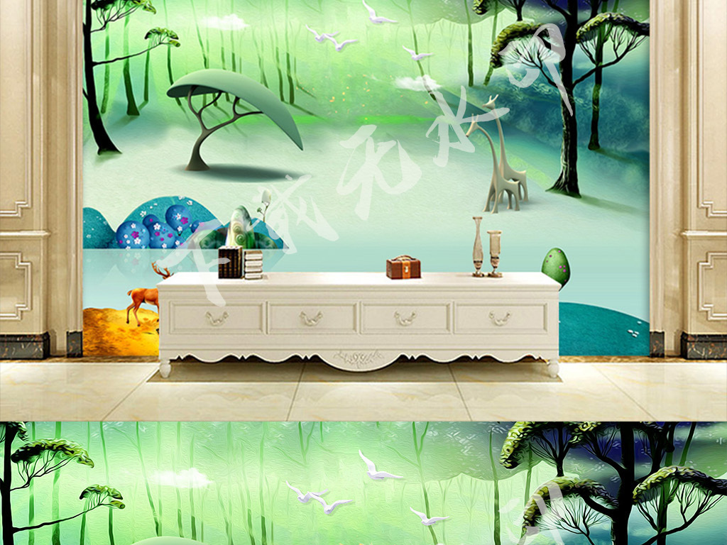 【本作品下载内容为:"手绘欧式时尚3D立体森林电视背景墙风景画"模板,其他内容仅为参考,如需印刷成实物请先认真校稿,避免造成不必要的经济损失。】 【注意】作品授权不包含作品中使用到的字体和摄影图,下载作品后请自行替换。 【声明】未经权利人许可,任何人不得随意使用本网站的原创作品(含预览图),否则将按照我国著作权法的相关规定被要求承担最高达50万元人民币的赔偿责任。所有作品均是用户自行上传分享并拥有版权或使用权,仅供网友学习交流,未经上传用户授权,请勿作他用。