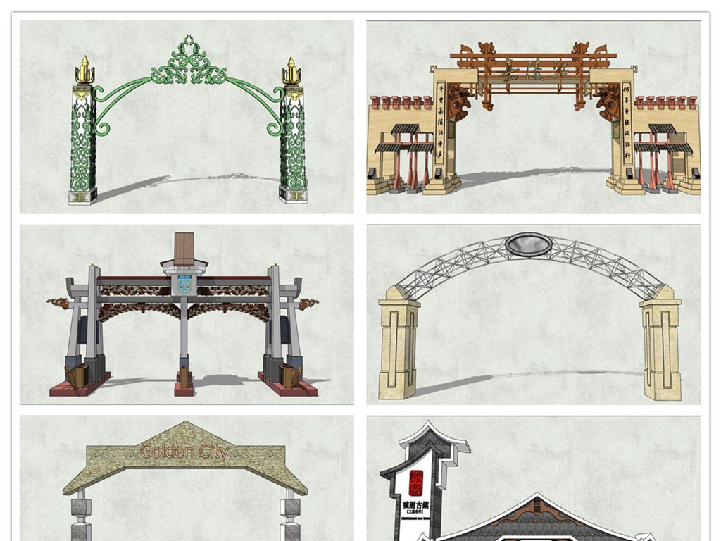 精品景区公园大门入口SU模型