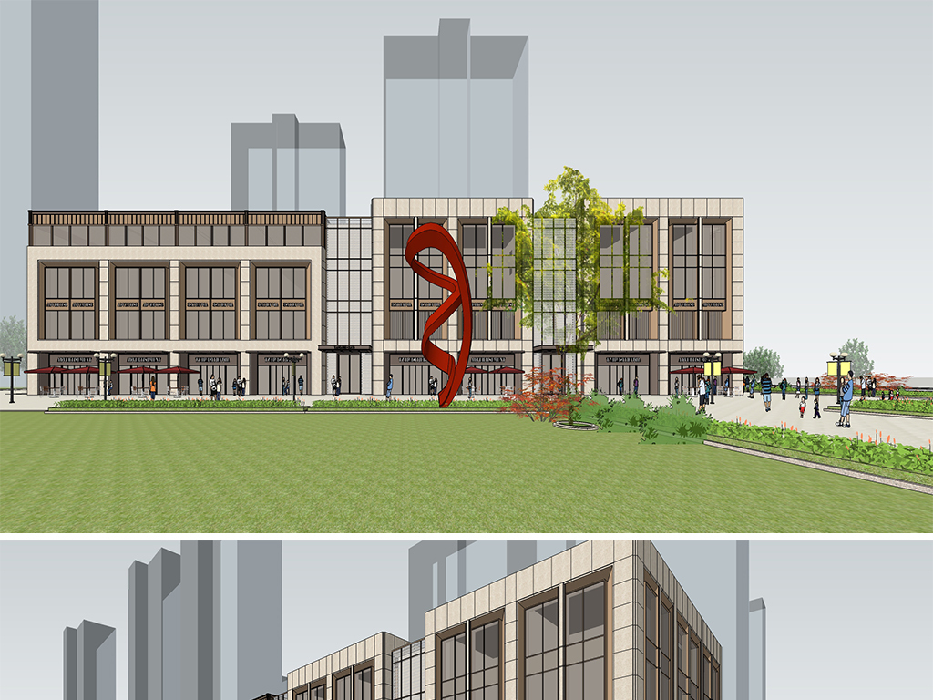 现代商业建筑新古典住宅小区社区商业街街建筑设计方案