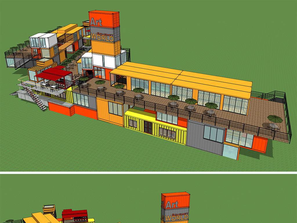 现代风格集装箱餐厅建筑商业街装箱建餐厅集装