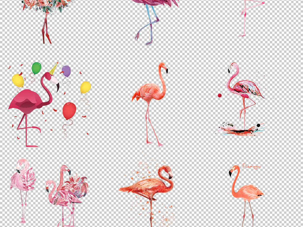 清新手绘粉色可爱火烈鸟卡通动物PNG素材2