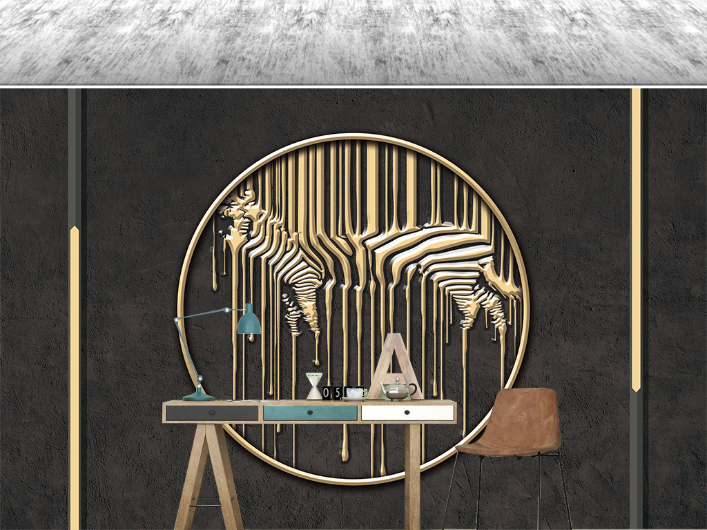 现代简约金属斑马油漆金属线条电视背景墙