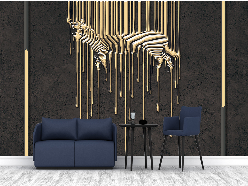 现代简约金属斑马油漆金属线条电视背景墙